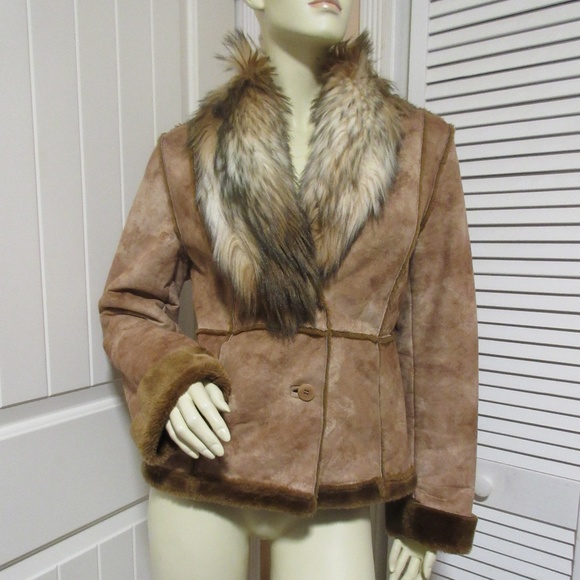Vintage Y2K 90s Anne Klein Suede Jacket Faux Fur Coat Penny Lane Mobwife Winter - Picture 2 of 8